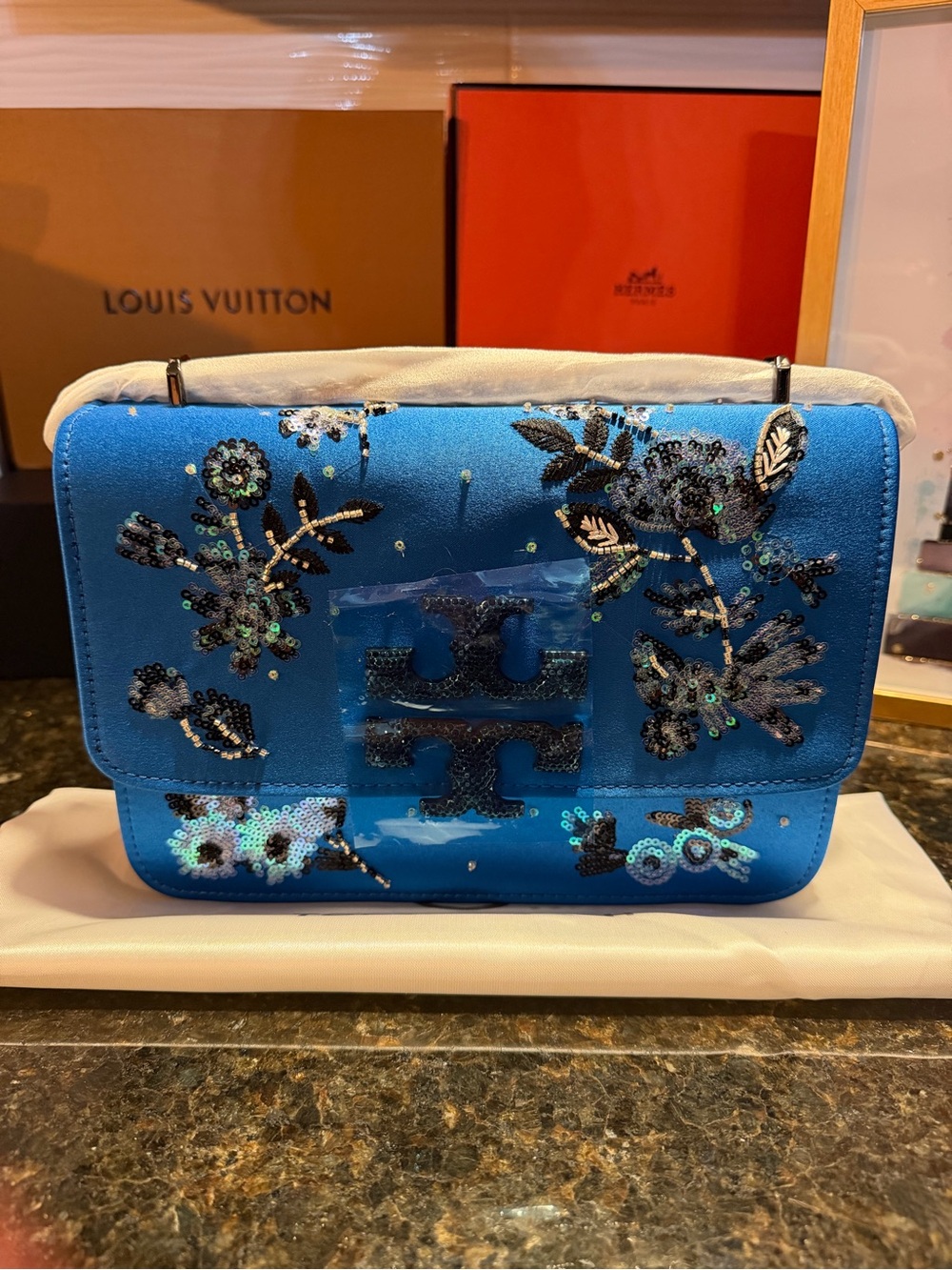Tory Bright Blue Sequin Floral Shoulder Bag